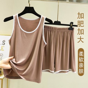胖mm大碼睡衣夏莫代爾棉背心短褲女薄款無袖休閑寬松家居服套裝