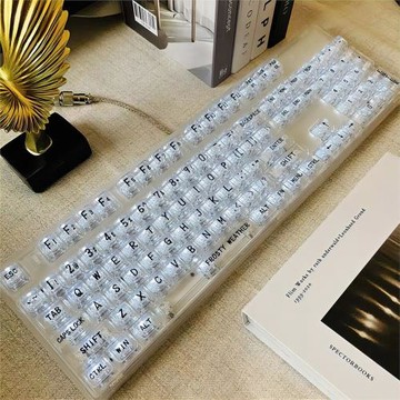 MK104鍵機械鍵盤全透明白光游戲電競辦公客制化熱插拔有線insusb