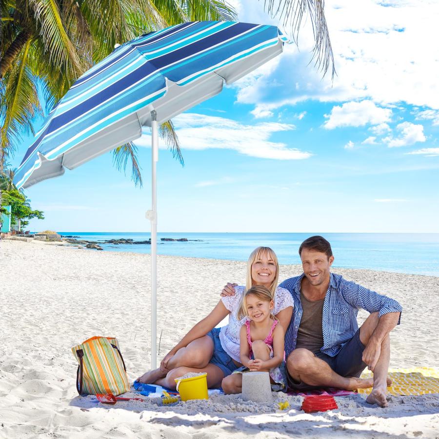 Tangkula 6.5 FT Beach Umbrella, Windproof Ventilated Sunshade Shelter with Tilt Mechanism, Sand Anchor, Portable Outdoor Sunshade Umbrella with Carry