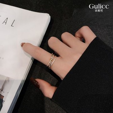 Gulicc 韓國 微鑲 鋯石 纏繞 開口 戒指(戒指 尾戒 食指戒 指環 禮物 生日禮物 雙11 聖誕節)