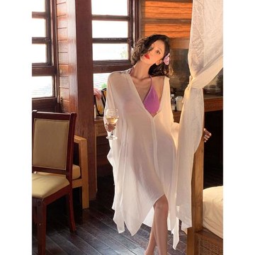 海島商店竹節棉蝙蝠袖輕薄高級寬松防曬度假襯衫白襯衫