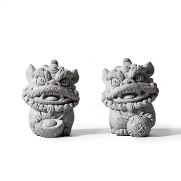【麟鳳呈祥】開運招財醒獅擺飾 青砂石石獅組（贈底座）_廠商直送