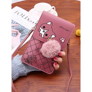 可觸摸屏手機包女時尚豎款軟皮斜挎包可愛卡通單肩小包防水零錢包