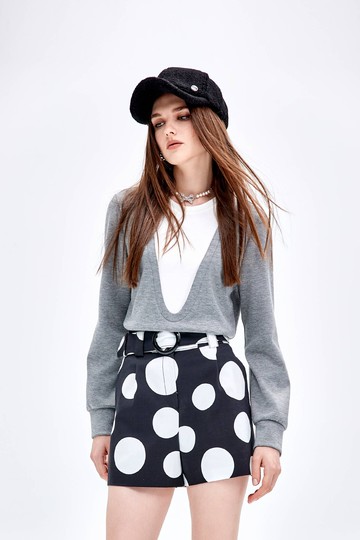 高級灰空氣布假兩件單品上衣