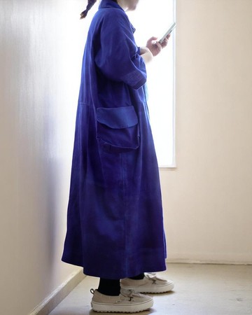 藍紫暈染寬版開襟襯衫洋裝