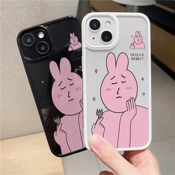 害羞粉紅兔子 iPhone16Pro手機殼 亞克力手機殼 蘋果15Pro防摔殼 i14保護殼 i13硬殼 i12保護殼