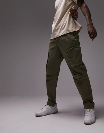 Topman relaxed cargo trousers in khaki-Green