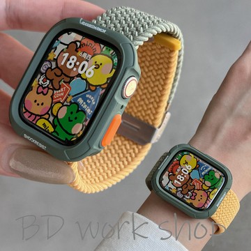防摔錶殼+撞色尼龍編織錶帶 apple watch s11 iwatch 10 錶帶 9 8 7 6 SE 蘋果手錶錶帶