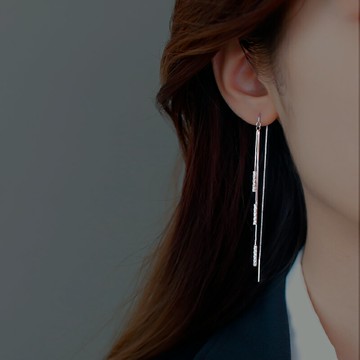 S925銀小長條耳線女2021年新款潮長款耳環ins冷淡風氣質流蘇耳飾