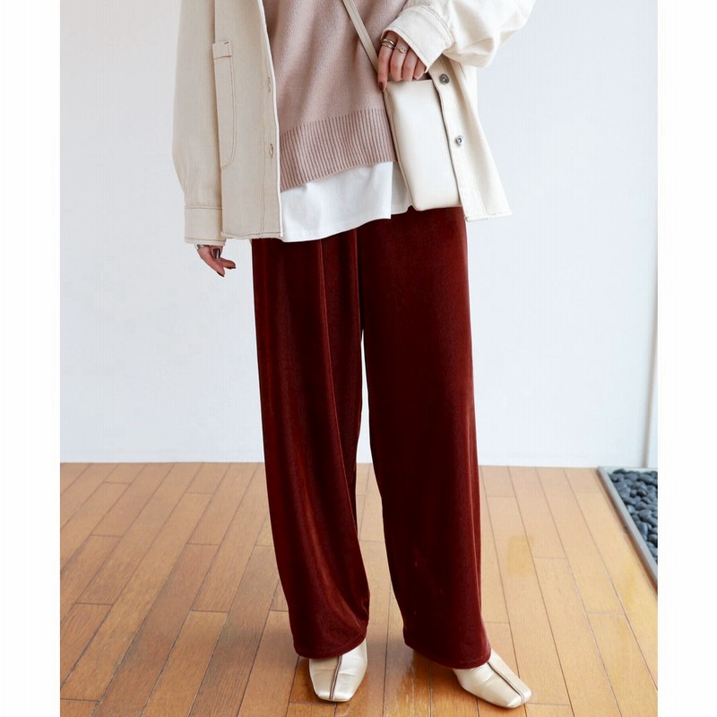 アンドミー And Me カットベロアワイドパンツ ウエストゴム レンガ 通販 Lineポイント最大1 0 Get Lineショッピング