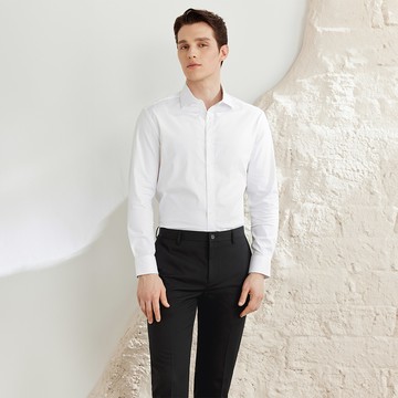 免熨防皺彈性暗斜紋長袖上班襯衫/白色 | 4112112200