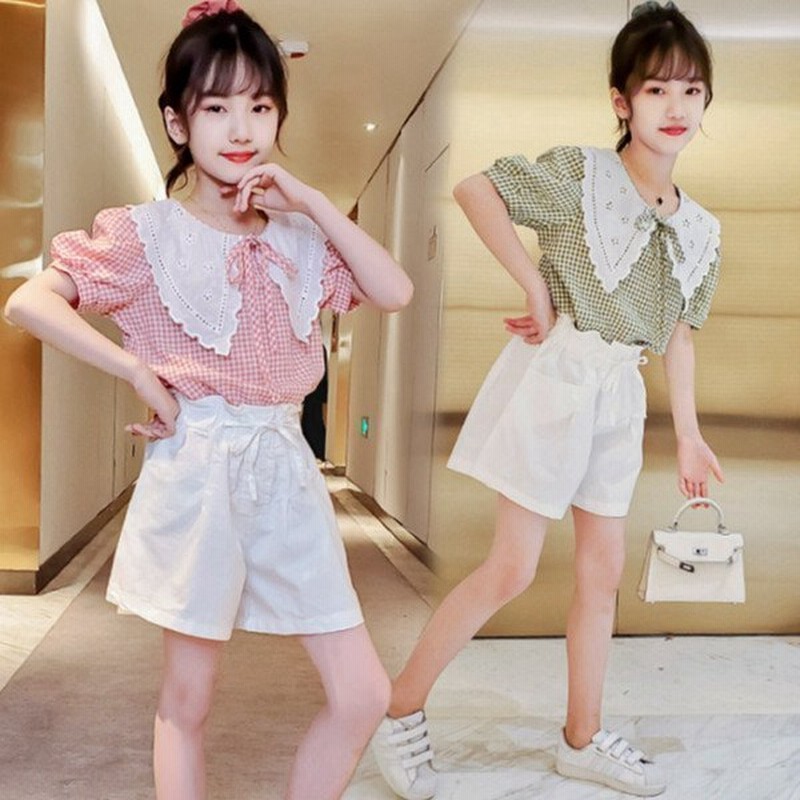 セットアップ韓国子供服新作夏服シャツ2点セットショートパンツ 女の子キッズチェック柄上下セットシャツ半袖リゾート 通販 Lineポイント最大get Lineショッピング