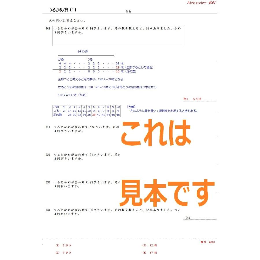 中学受験算数　解説つるかめ算