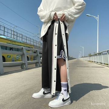 ??美式全開扣直筒籃球褲子男夏季排扣褲ins潮牌高街休閒冰絲褲 PQKO