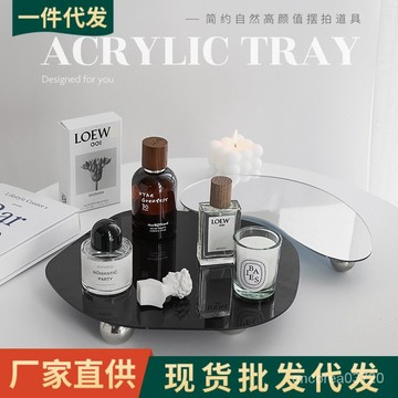 💯台灣出貨#鏡麵亞剋力托盤擺拍攝影拍攝道具氛圍感裝飾小擺件飾品背景展示盤
