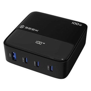 SEEK 100W GaN電源供應器 CU-P1002 多孔分配輸出 支持實時電壓顯示  黑色  1個