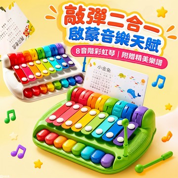 台灣現貨🚚 彩虹二合一手敲琴 彈奏 鍵盤 雙重模式 8音階 彩虹琴 樂譜 樂理 聽覺 敲擊 樂器 練習 旋律 幼童