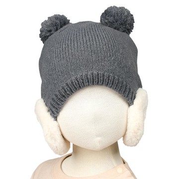 akachan honpo - 絨毛耳朵針織帽-深藍色