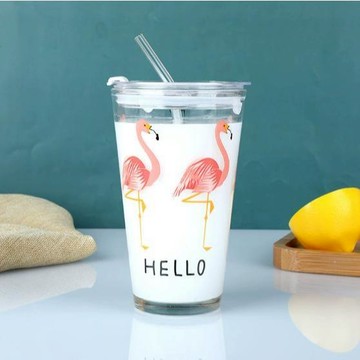 450ml 透明玻璃杯 (附吸管) 水杯 水瓶 水壺 飲料杯 刻度 隨身杯 咖啡 環保 耐熱【JH1387】《Jami》