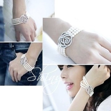 【A275】shiny藍格子-典雅甜味．玫瑰貼鑽珍珠造型手練