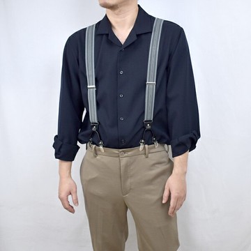 吊帶 灰色條紋雙銀扣【NKD64】