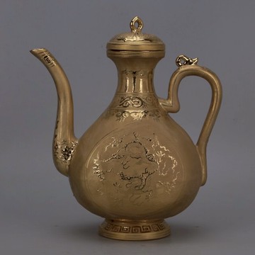 大明宣德年鎏金龍紋長嘴執壺 仿明代出土舊貨瓷器古玩古董裝飾