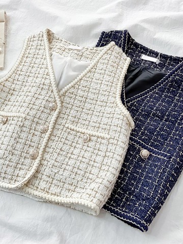 年春秋小香坎肩馬甲外套女疊穿v領開衫馬夾背心小眾氣質上衣