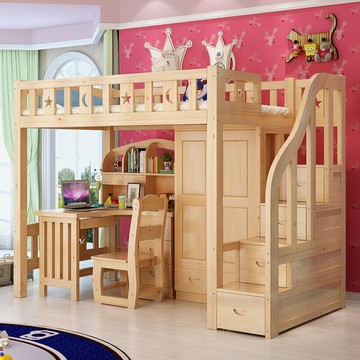 【免運費/免開票】 全實木高架兒童床多功能輕奢組合床衣柜書桌上床下桌學生學習桌