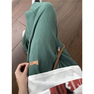 褶皺肌理感褲子男秋季薄款直筒休閑褲美式高街運動褲寬松闊腿褲秋