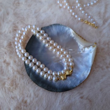 天然白色淡水珍珠項鏈心形蝴蝶結鍍金插扣頸鏈赫本