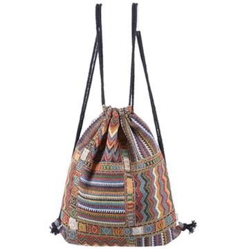 粗線針織|民族風抽繩雙肩包波西米亞幾何束口袋旅行輕便背包布包