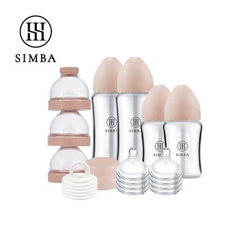 Simba 小獅王辛巴 - 蘊蜜質金玻璃寬口奶瓶人氣口碑組-栗粉