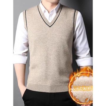 背心男冬季新款加絨加厚馬甲男裝V領毛衣針織衫無袖坎肩春秋馬夾