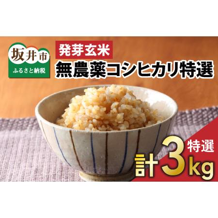 ふるさと納税 無農薬 福井県産 コシヒカリ特選 真空パック 3kg  〜玄米以上の栄養価と白米に近い柔ら.. 福井県坂井市