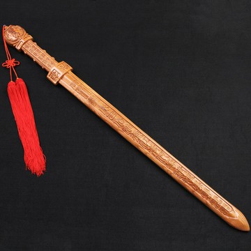 肥城純桃木劍掛件高端寶劍軒轅劍五雷號令劍家居木雕擺件
