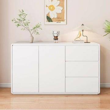 免運 餐邊櫃 儲物櫃 茶水櫃 可定制實木餐邊櫃靠墻一體現代簡約奶油風圓弧收納儲物斗櫃餐邊櫃