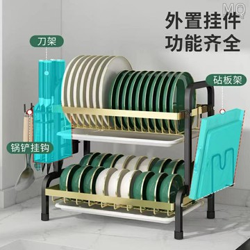 全新 雙層三層不鏽鋼烤漆黑金碗盤瀝水架 家用瀝碗架 廚房水槽置物架 晾放碗筷碟餐具收納架
