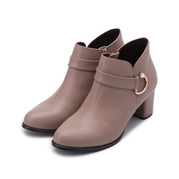 LUZZI C釦鑽拉鍊跟靴 卡其 女鞋