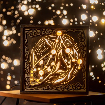 【星座小夜燈 - 雙魚座】木製天然白水晶燈飾擺設