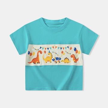 BE TOP - 純棉短袖上衣-恐龍派對-湖水藍