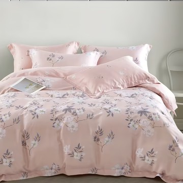 貝淇小舖 60支純天絲 床包兩用被  床包(182 x 212cm) + 被套(182 x 212cm) + 枕套(47 x 75cm) x 2  雙人特大  西湖曲粉