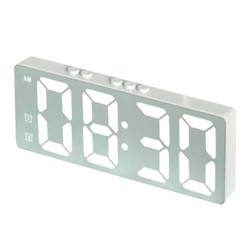 小麥購物 LED聲控數字時鐘 靜音 帶USB充電線 多功能顯示 鏡面大屏  白色