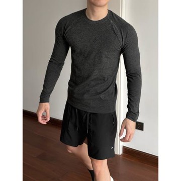 G哥工作室  MVT銀線 夏季男士彈力運動訓練速干小領口圓領長袖T恤