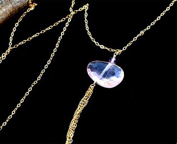 高品質/大號櫻花玫瑰石英流蘇長項鍊