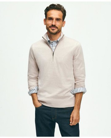 Brooks Brothers Men's Supima Cotton Half-Zip Sweater | Oatmeal Heather | Size 2XL