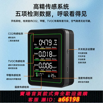 【台灣公司 可開發票】新款5合1甲醛監測儀二氧化碳檢測儀 TVOC 溫度濕度空氣質量監測儀