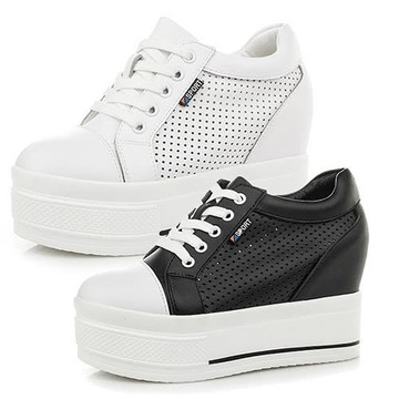 【Taroko】甜美洞洞透氣真皮內增高厚底休閒鞋(2色可選)