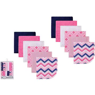 美國 luvable friends 多功能嬰幼兒棉質小方巾/洗澡巾/擦嘴巾12入組(23*23cm)_粉色搖滾(LF05937)