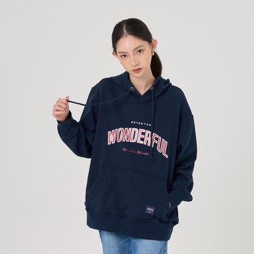 【ERSS】女裝 長袖上衣 連帽上衣 連帽T 大口袋 寬鬆 印花 美式 美好世界 丈青【K60245】