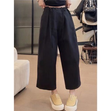 時尚闊腿百搭休閑九分褲女2026年春夏大碼女裝寬松顯瘦高腰直筒褲
